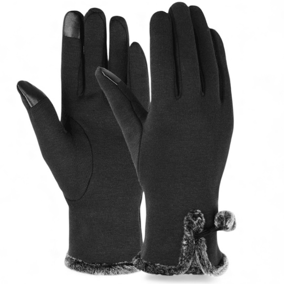 Accessories - Elegant Black Women's Gloves with Faux Fur Trim